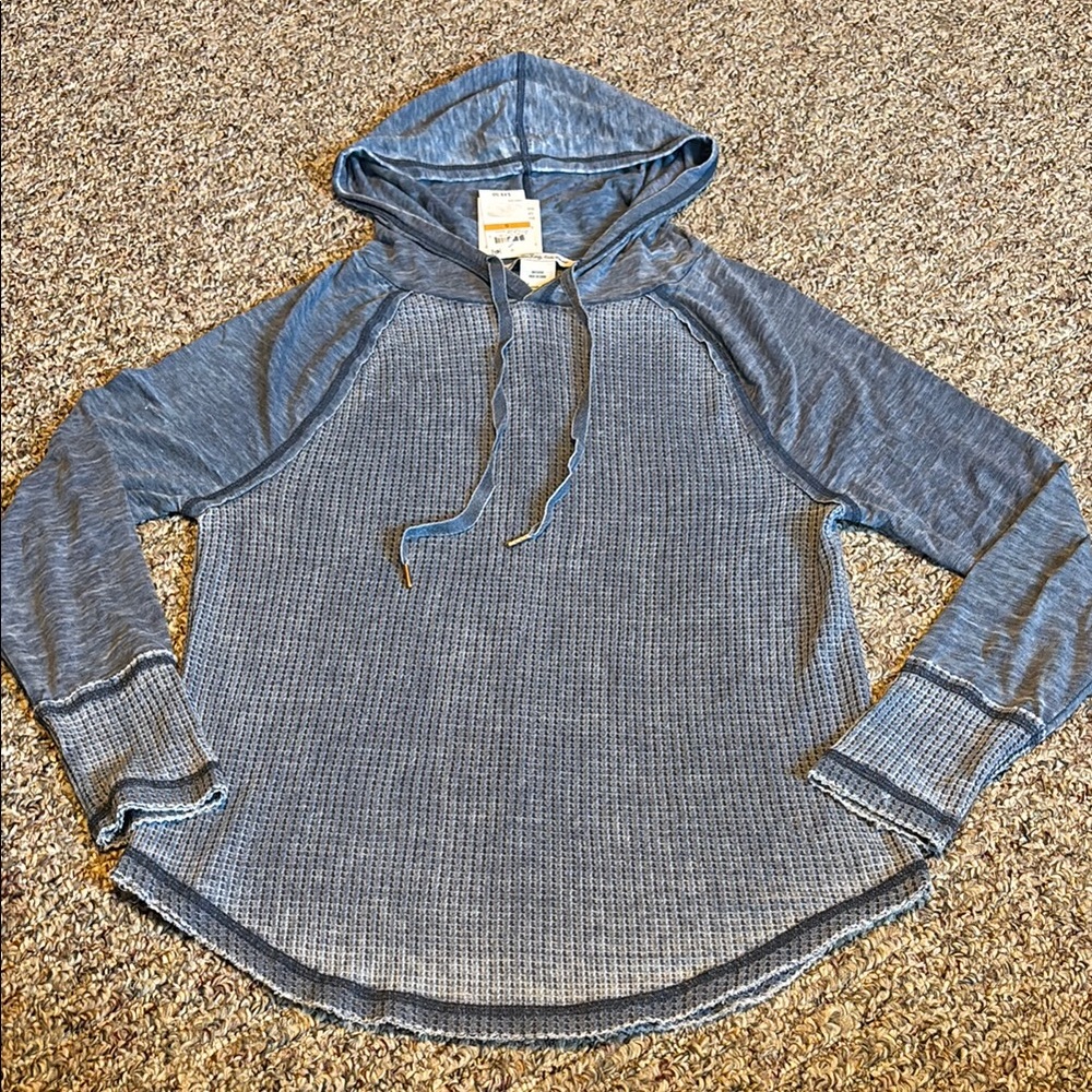 New Women's Blue Hooded long sleeve shirt American Rag Vintage Indigo